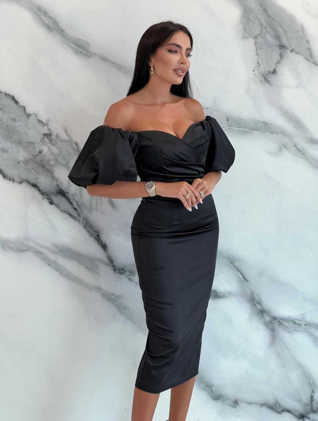 Rochie midi tafta neagra MARISKA BOGAS MĂRIMEA XS-S