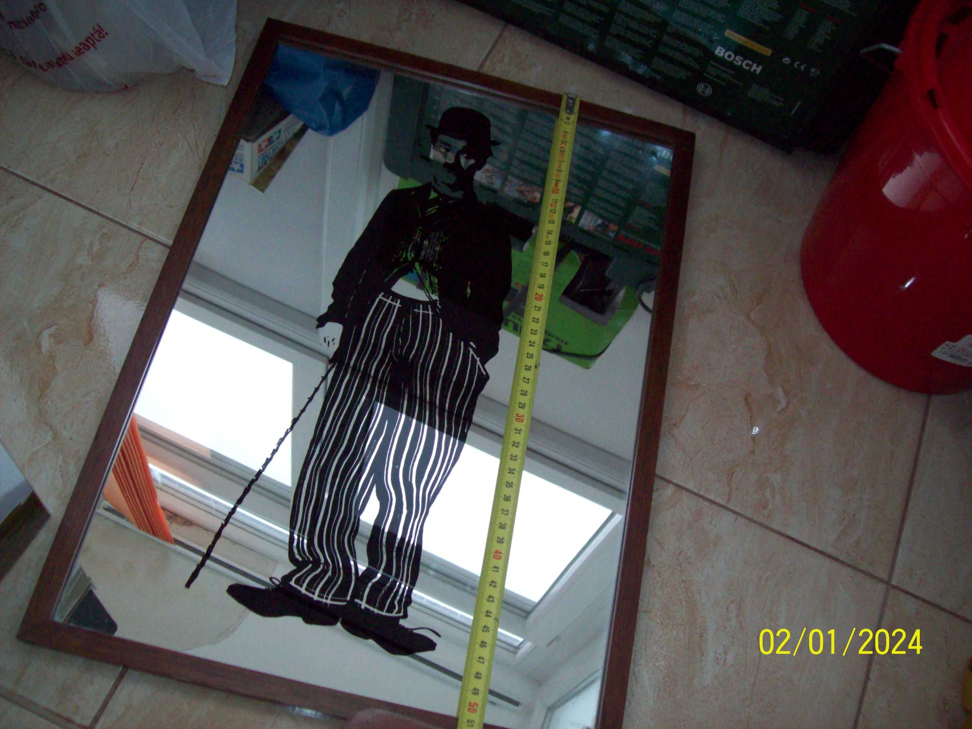 Portret tablou vechi oglinda Charlie Chaplin 37x 52cm decor