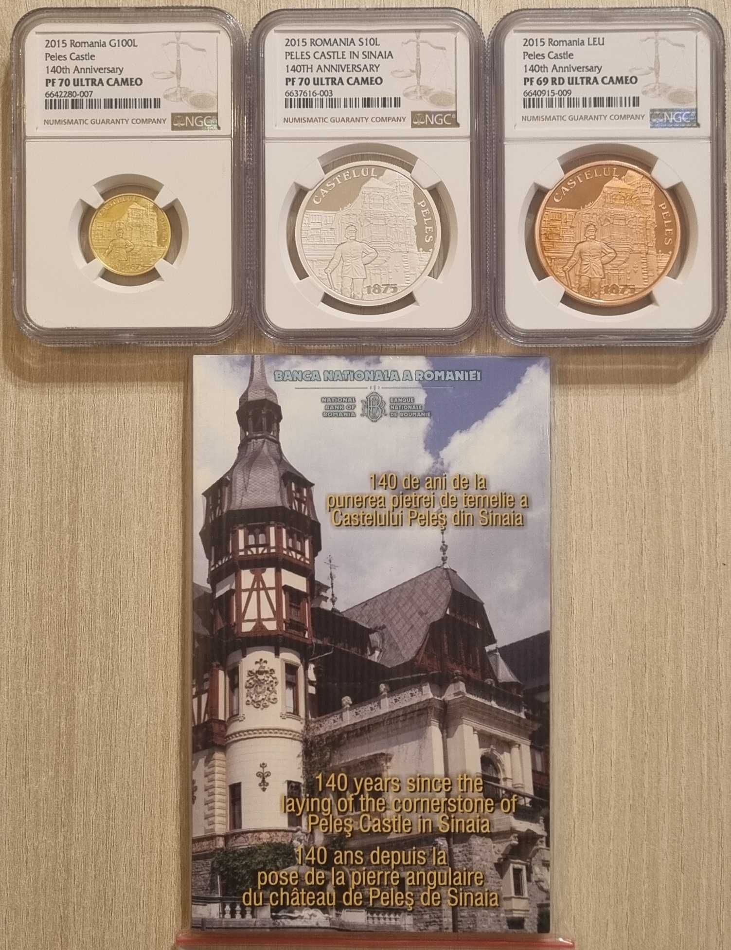 Set monede BNR, aur, argint, tombac Castelul Peles gradate NGC Top Pop