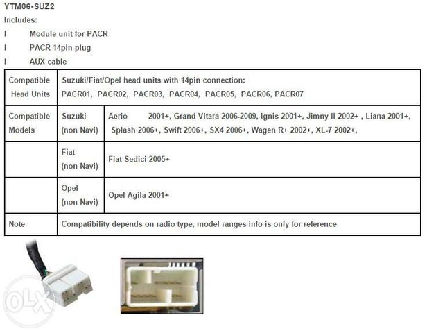 Yatour Suzuki 14-Pins PACR-xxx /////Fiat Sedici/Opel Agila/////