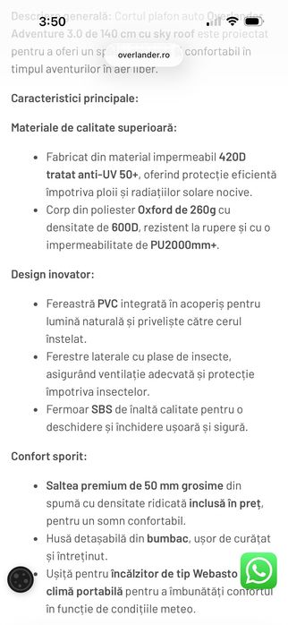 Cort OVERLANDER ADVENTURE 3.0, 140CM cu skyroof