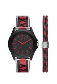 ARMANI EXCHANGE, Set de ceas si bratara, Rosu/negru/transparent