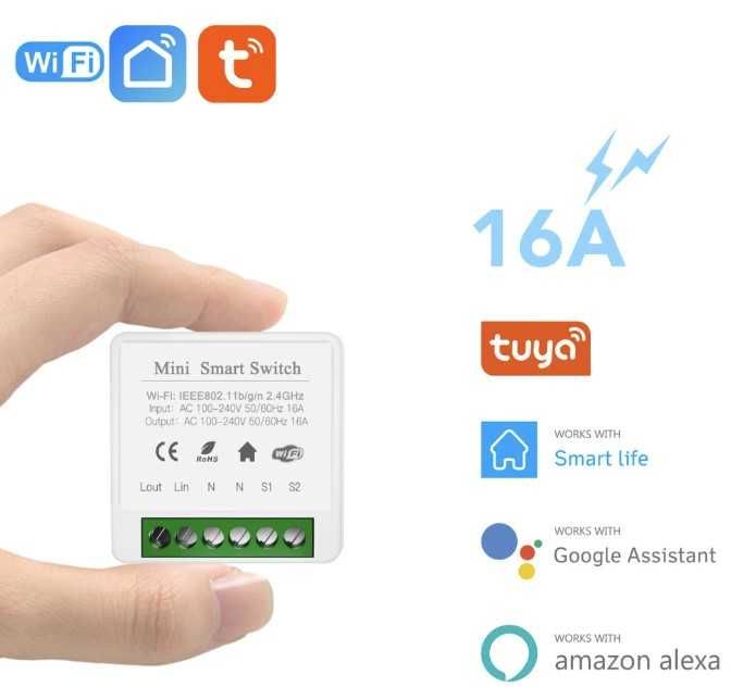 Releu inteligent Smart Switch WiFi dubla comanda Tuya Alexa Google