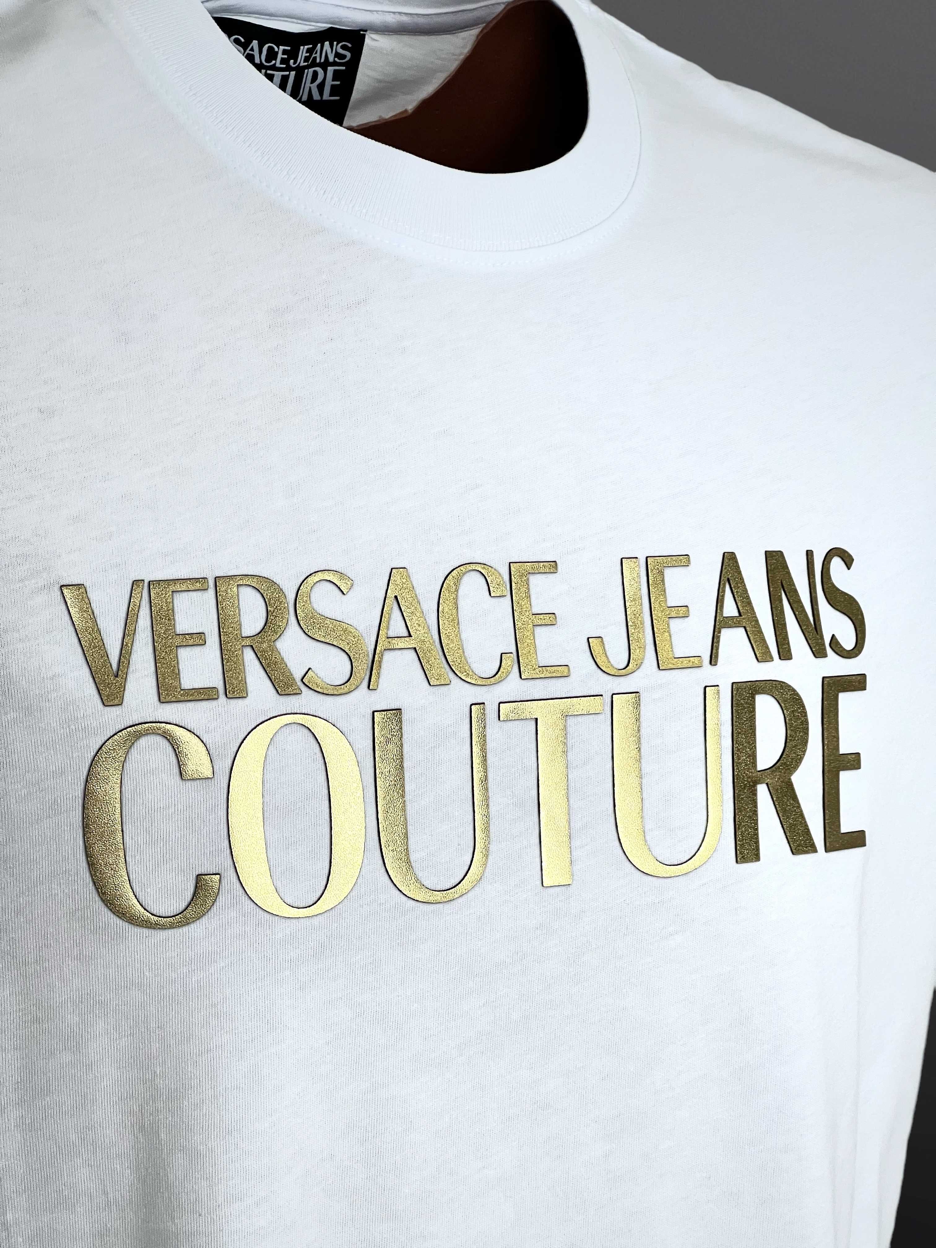 Versace Jeans Couture Бяла Тениска РЕЛЕФНА 3D ЗЛАТНА Щампа - S-XXL