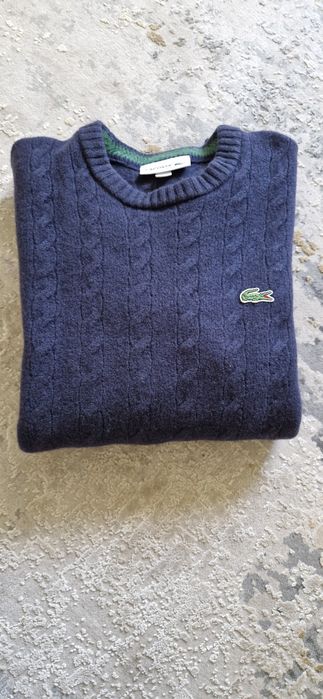 Pulover Lacoste original, 100% lână, bleumarin, model torsade