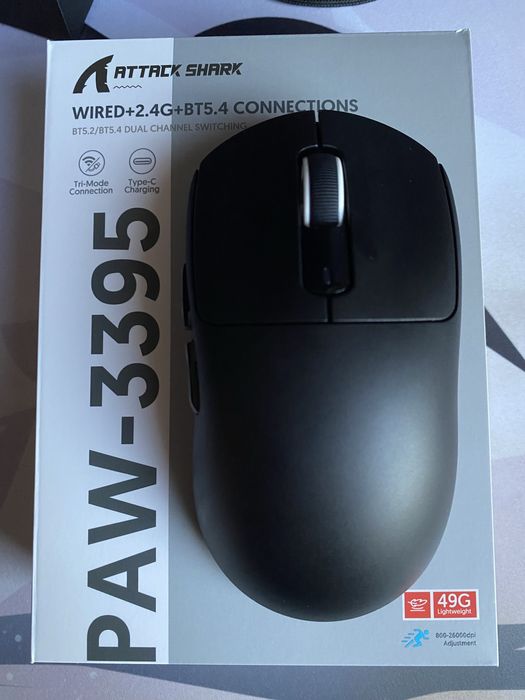 Mouse Gaming Attack Shark X3 – PAW3395, 49g, Wireless/Bluetooth/USB-C