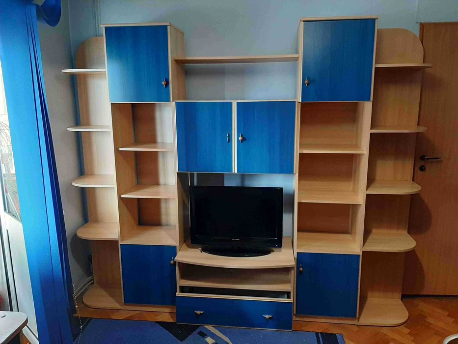 Vand dormitor copii cu pat etaj si biblioteca