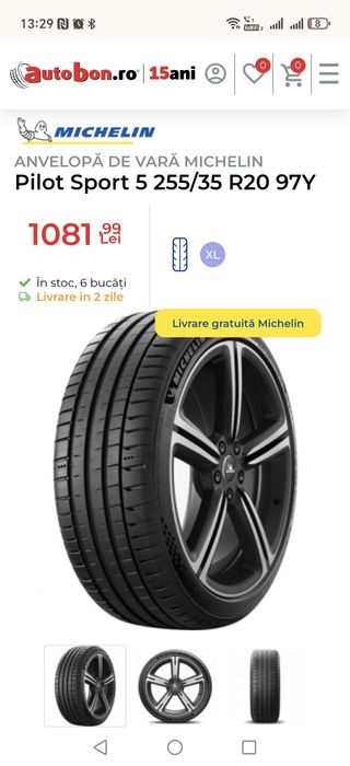 Anvelopa Michelin Pilot Sport 5 NOUA 255 35 R20 6.70mm