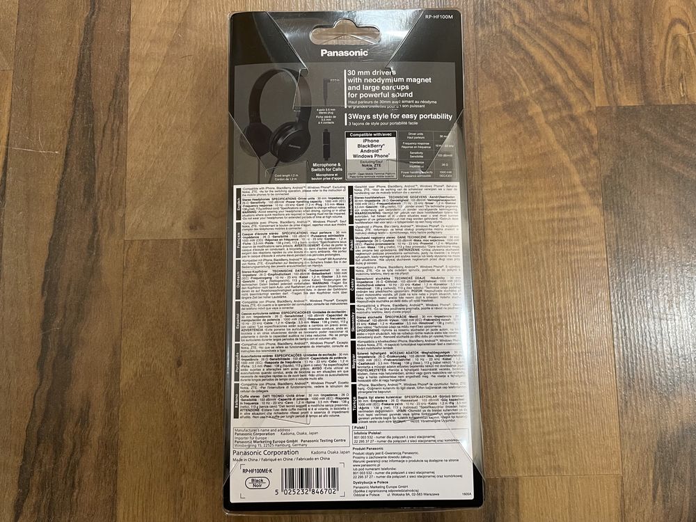 Panasonic RP-HF100ME-K Стерео слушалки с микрофон Панасоник