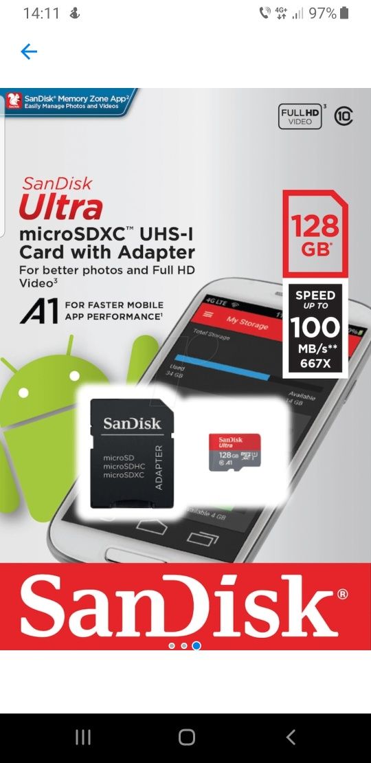 Card memorie micro SD 128 Gb.