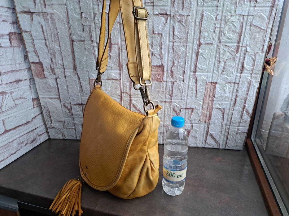 дамска чанта жълта кожена торба-естествена кожа