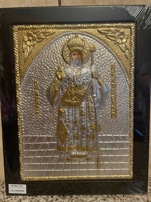 icona argintata icoana veche sfantul nectarie d 30x40 icoana argintata