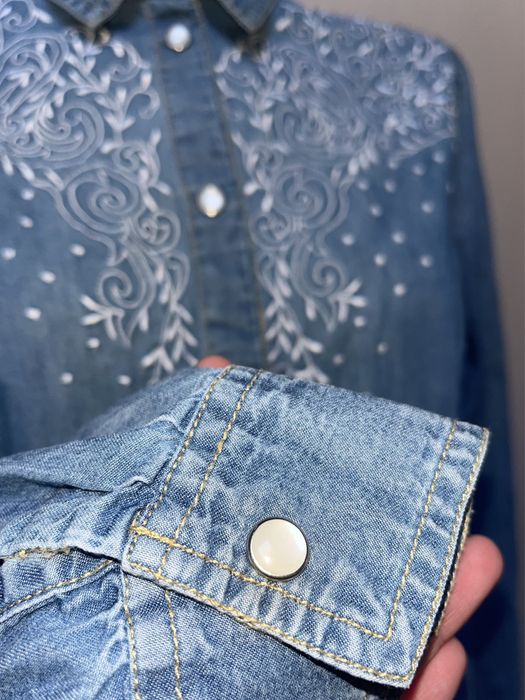 Cămașă denim/cotton, broderie și perle