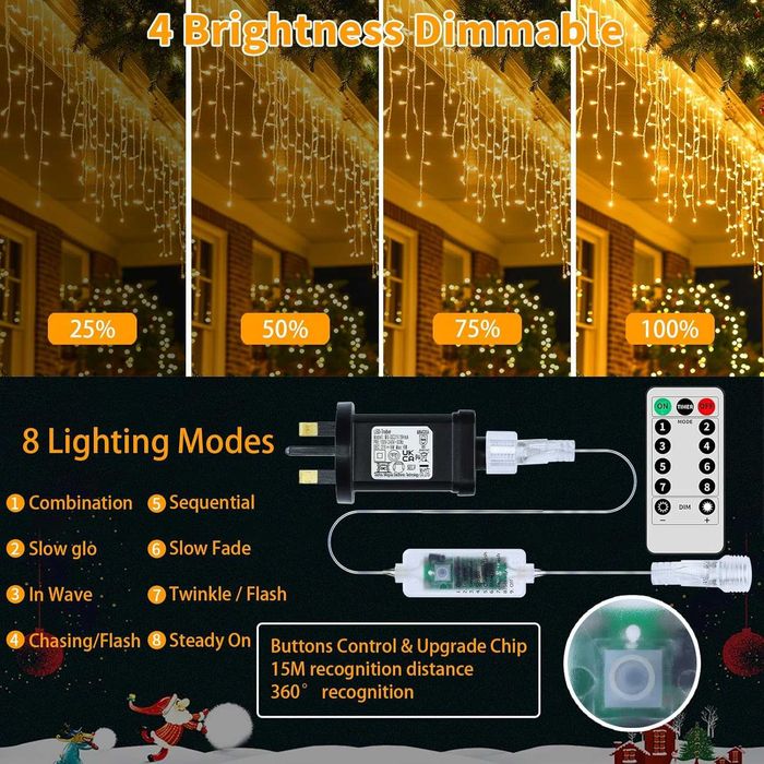 Коледни светлини тип „ледуни“, 25M+5M 800 LED, 8 режима