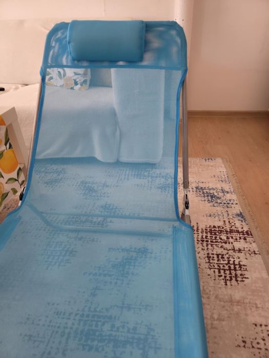 Sezlong plaja albastru Aosom