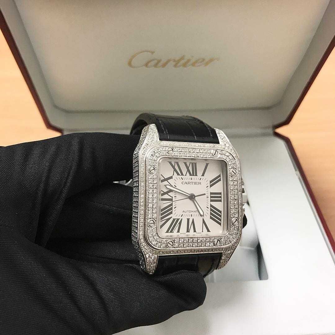 cartier santos 100 icedout full diamond
