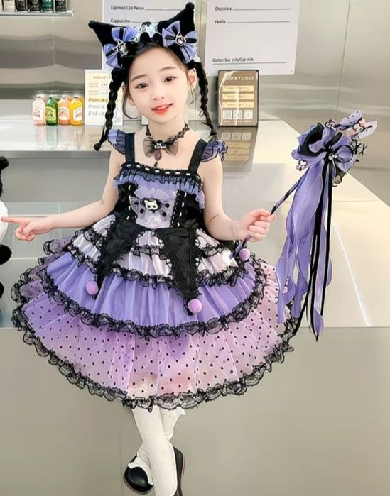 Платье детское Куроми, нарядное, с пышной юбкой, фиолетовое с черным