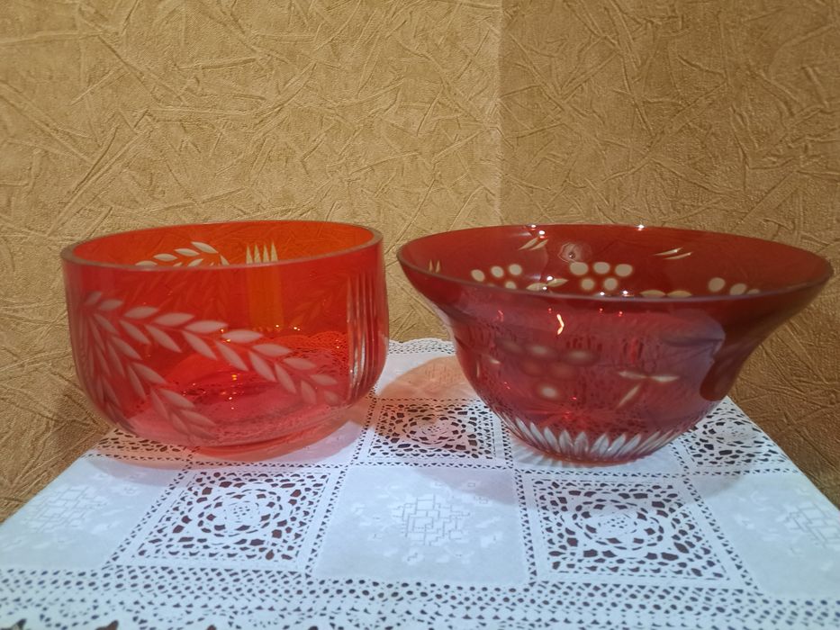 Винтажные вазы-фруктовницы, накладной, рубиновый хрусталь. В отличном