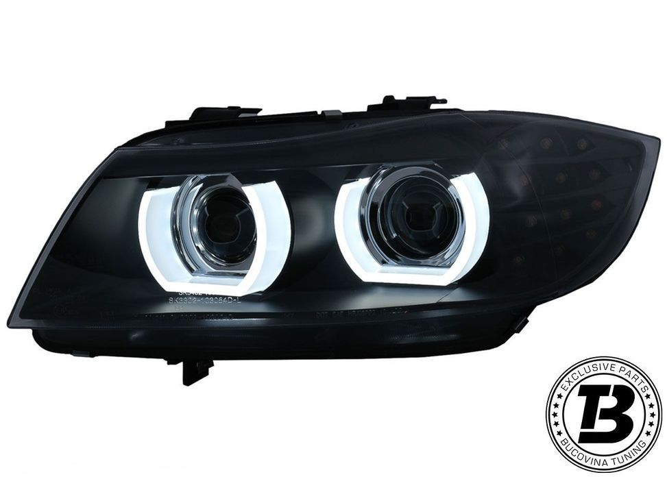 Faruri 3D LED Angel Eyes compatibile cu BMW Seria 3 E90 E91 AFS