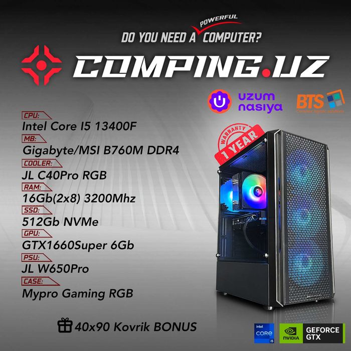 i5- 13400F / 16GB(2x8) 3200MHz / 512GB NVMe / GTX1660Super 6Gb