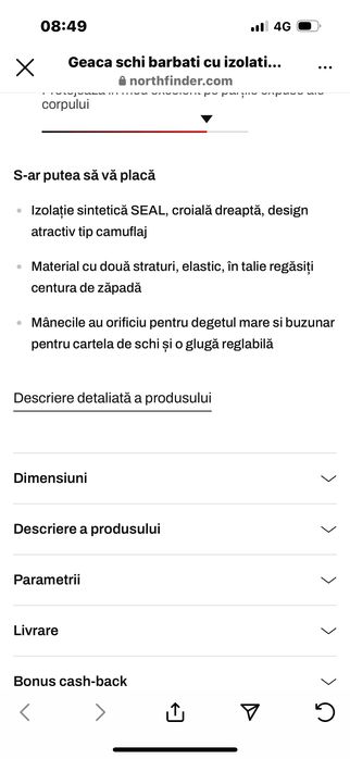 Geaca schi Nortfinder izolație SEAL 2L 5K/5K CAMPOO 38002SNW mărime S