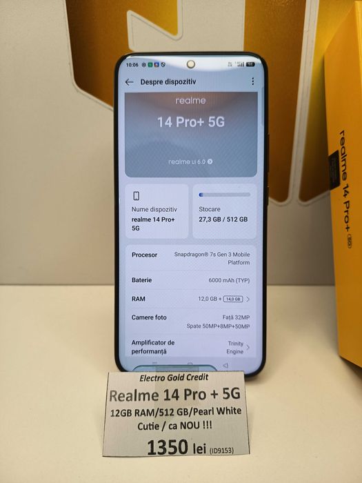Realme 14 Pro Plus 5G 12GB RAM/512GB/Pearl White/Cutie/ca NOU! ID9153
