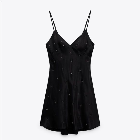Дамска черна сатенена рокля Zara