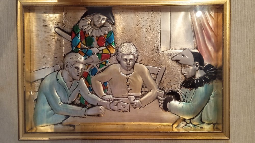 Tablou Poker argint 800, jucatori carti, stantat, ideal cazinou/bar