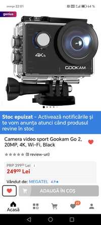 Camera video sport Gookam Go 2, 20MP, 4K, Wi-Fi, Black