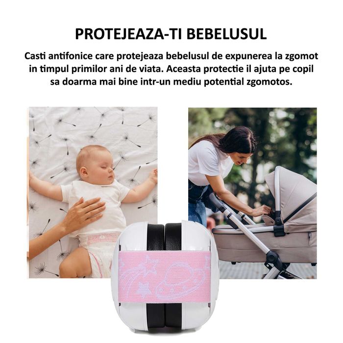 Casti antifonice bebelus, Fetita, Protectie auditiva, Roz