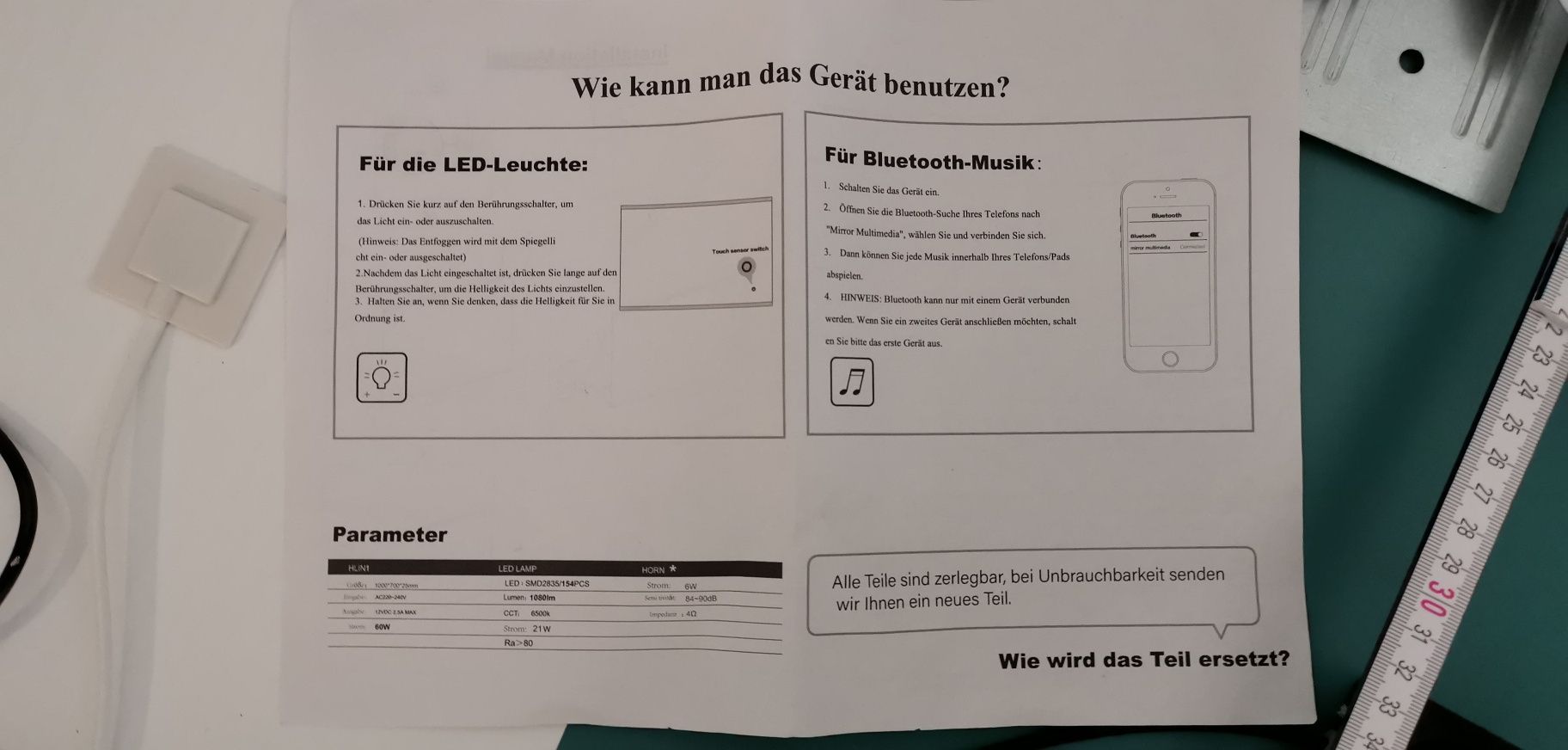 LED огледало за баня 100×70 см с Bluetooth и обезпотител