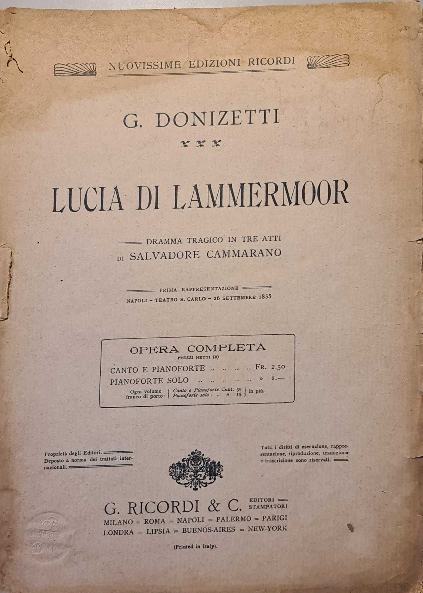 Partitura G. Donizetti Lucia di Lammermoor