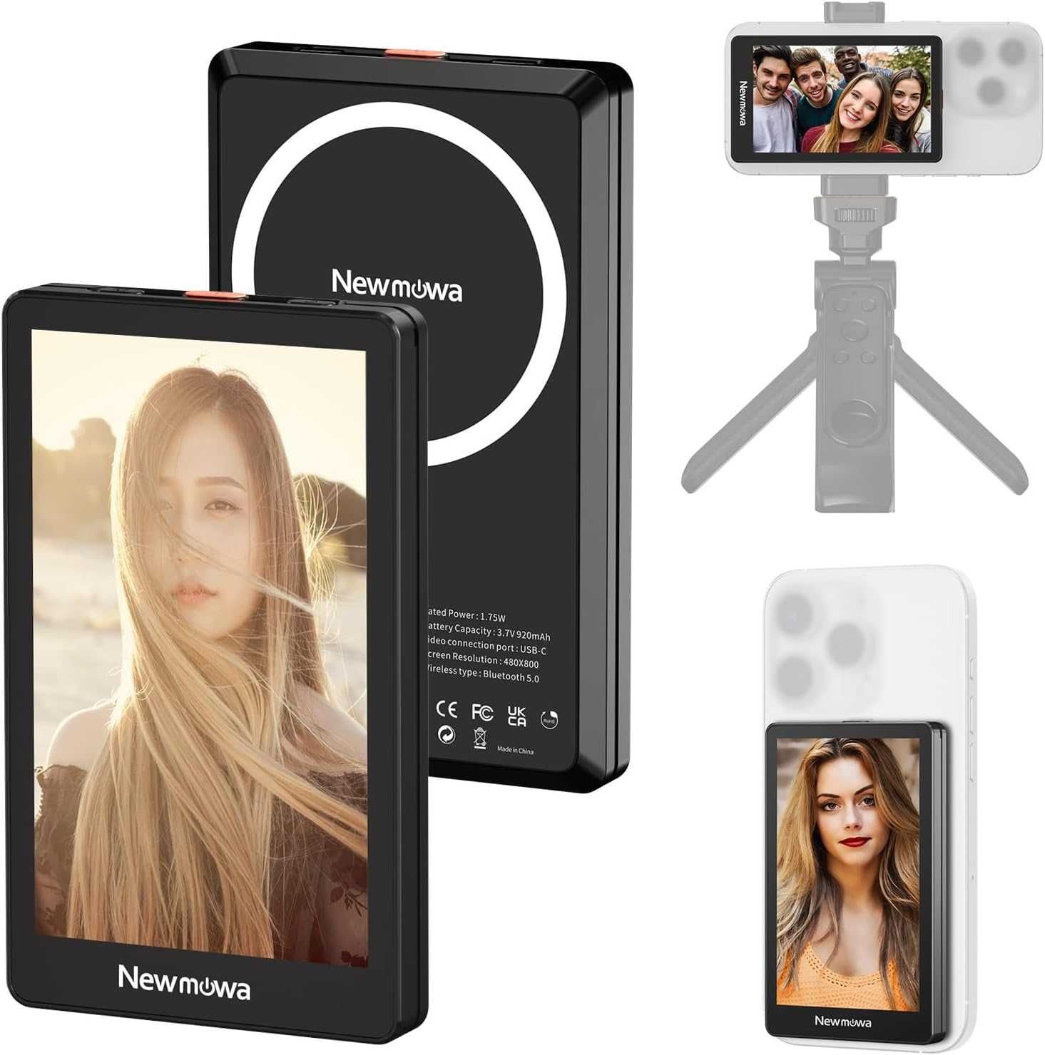Newmowa 4K 30fps кабелен+1080P безжичен екран, 2 в 1 магнитен за селфи