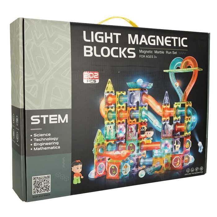 Set Educativ si Creativ Magnetic Luminos, cu 202 Piese, Traseu Bile