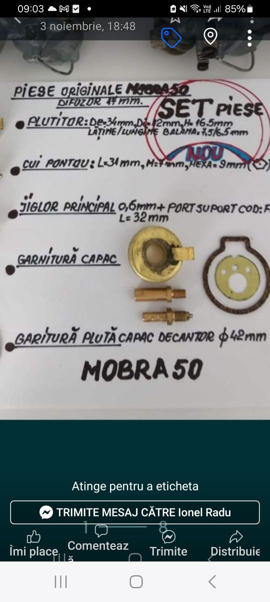 Piese NOI  carburatoare Mobra 50 și miniMobra 49