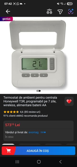 Termostat Ambiental pentru centrală fără fir wi fi  Honeywell  T3R
