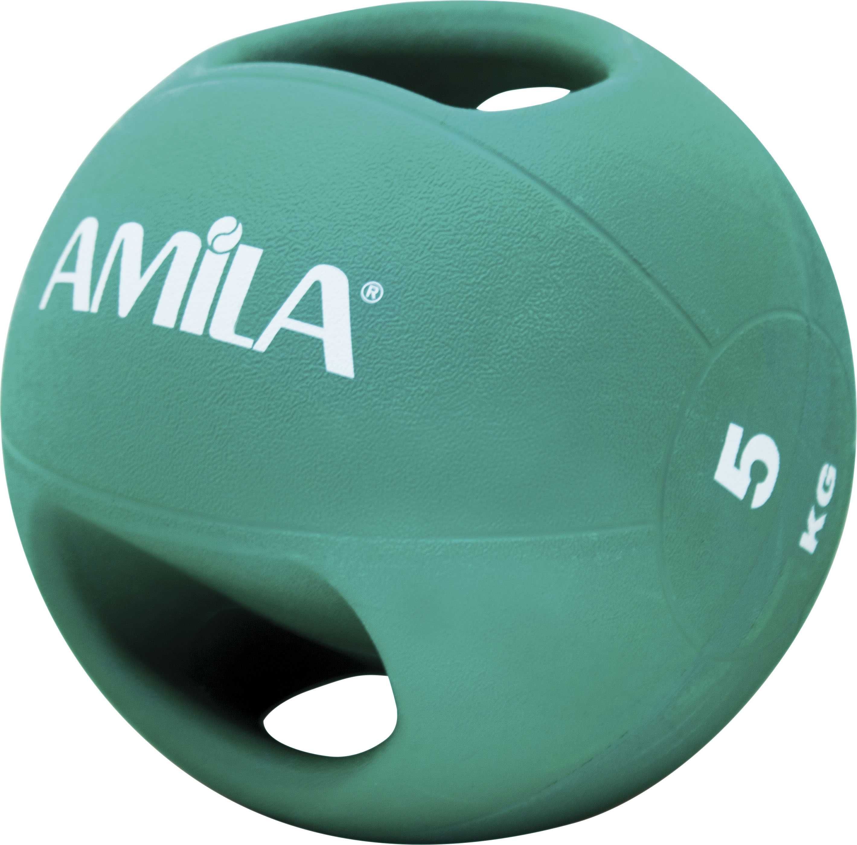 Медицинска Топка с Хват Amila Dual Ball 5 кг, Фитнес Топки с Дръжки