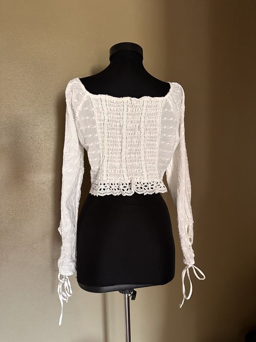 Bluza bumbac brodat alba M