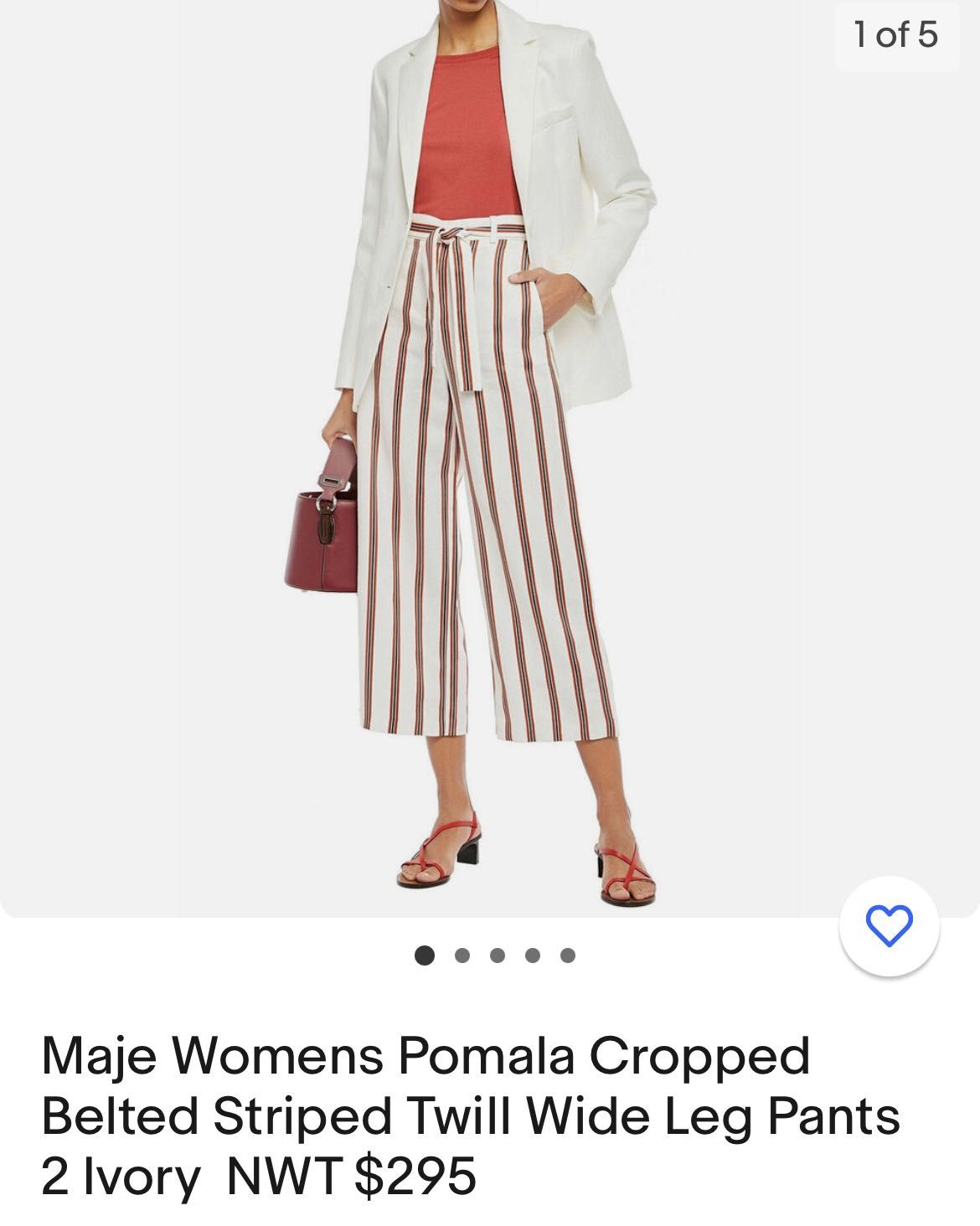Maje Womens Pomala Cropped Belted Striped Twill Wide Leg - панталон