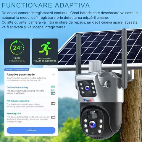 Camera Supraveghere cu Panou Solar, WIFI, 4k Ultra HD 8 MP, Rotire