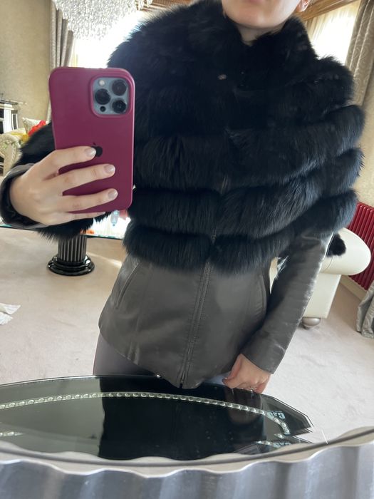 Кожено яке с естествен косъм от лисица