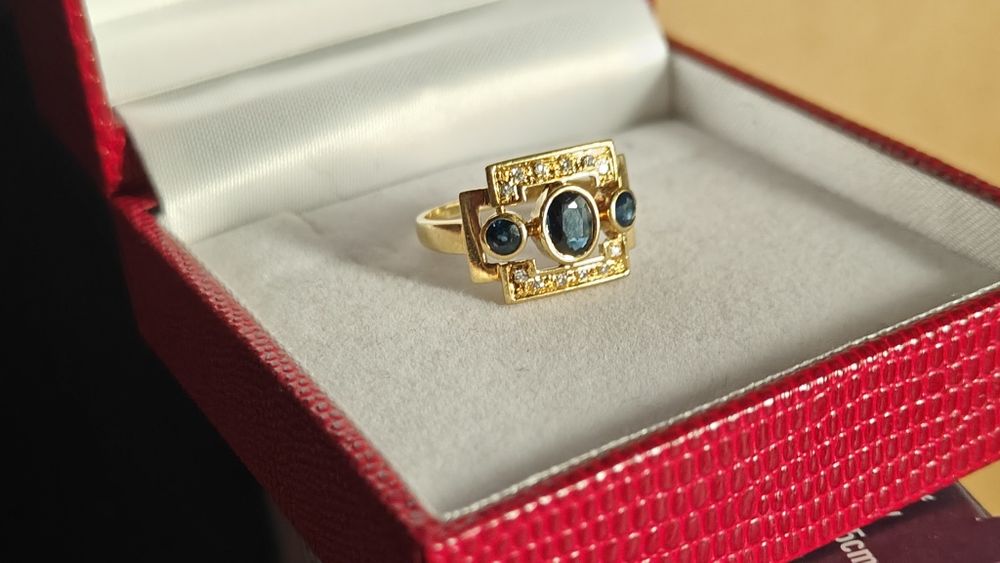 inel vechi aur 18k diamante safire