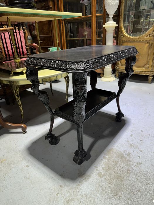 Gheridon empire din metal cu blat de lemn