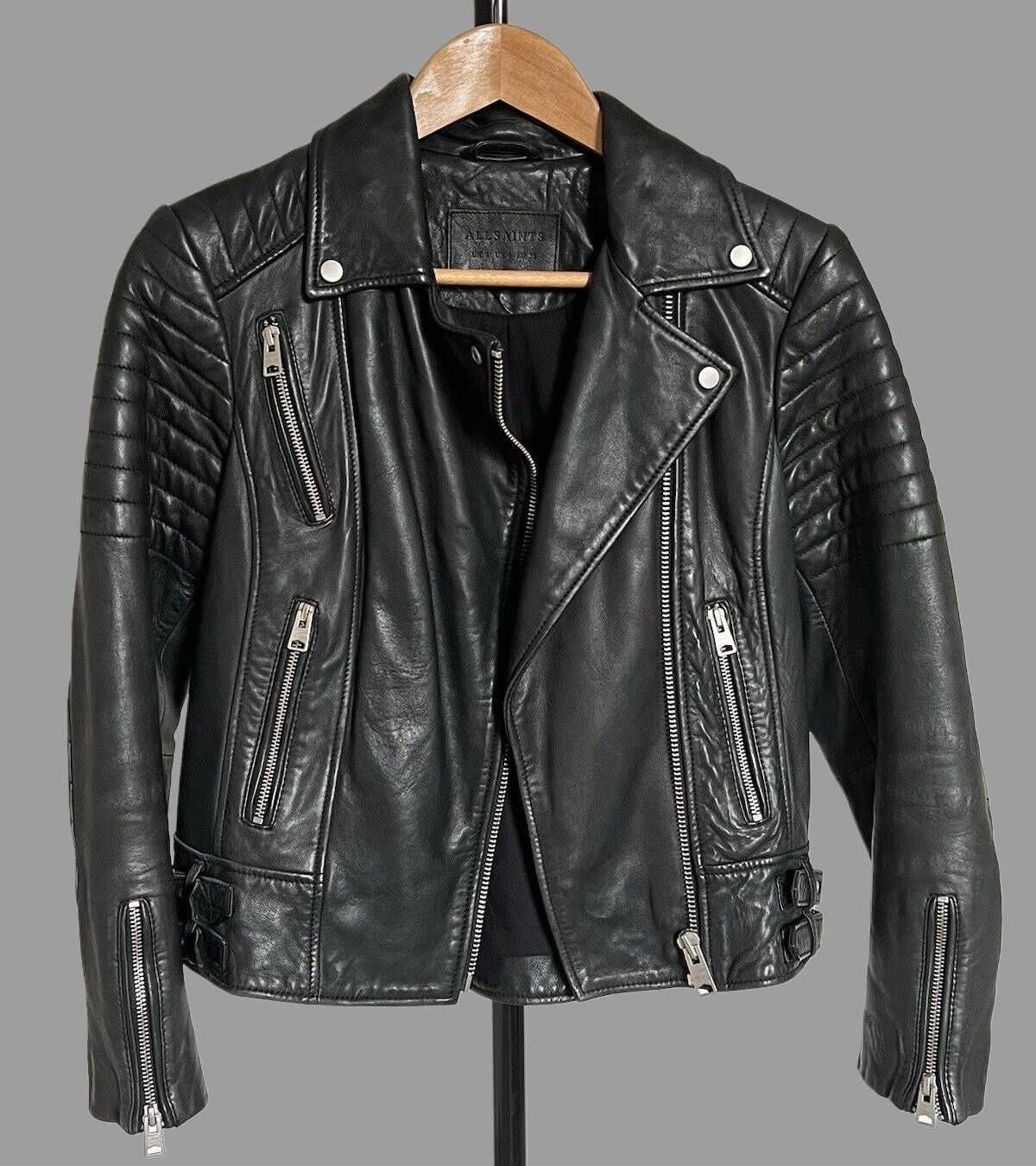 AllSaints Papin Дамско Кожено яке Агнешка Кожа Черно Medium UK 10