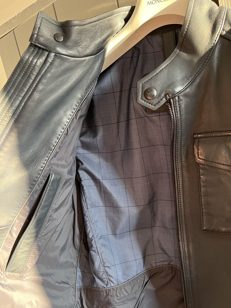 Massimo Dutti geaca piele barbati / jacheta de piele bleumarin