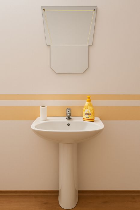 Chiuvetă de baie cu picior, baterie și oglindă – stare foarte bună