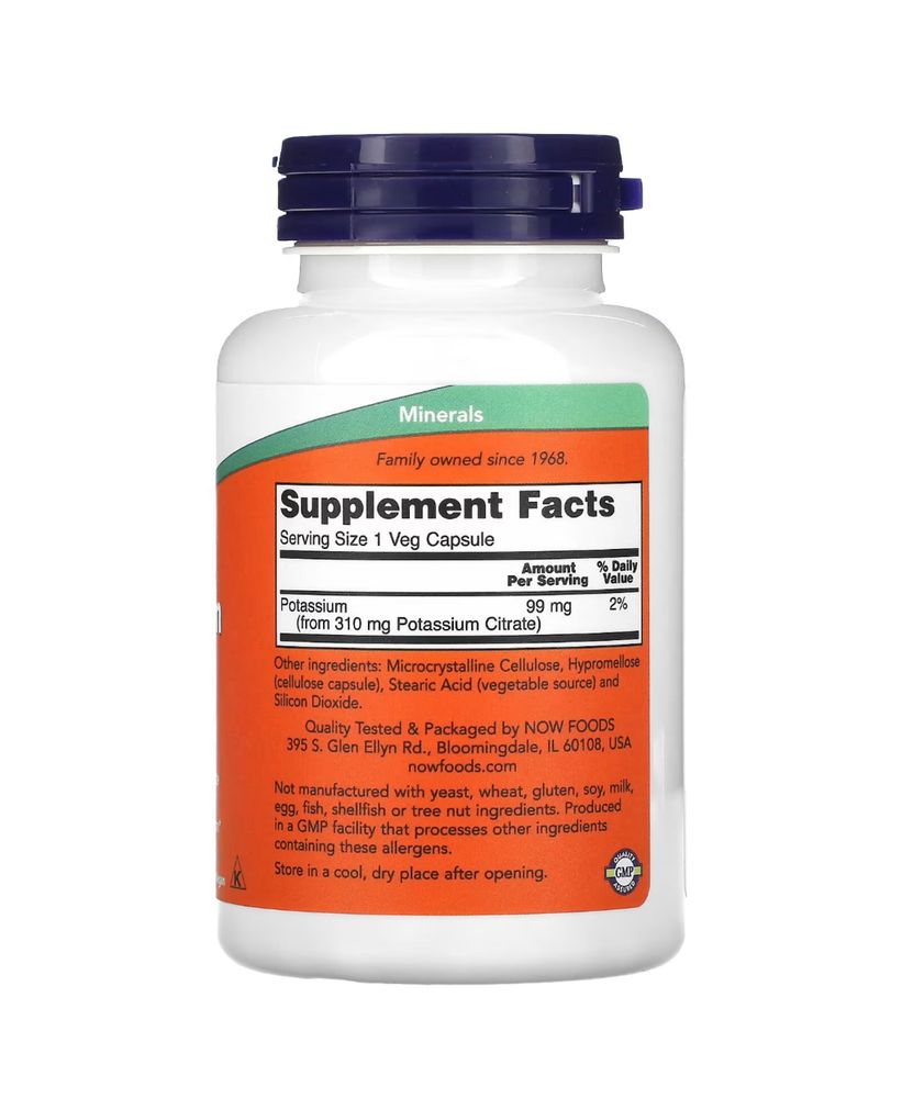 NOW Foods, калий цитрат, 99 мг, 180 капсул, Potassium citrate 99 mg