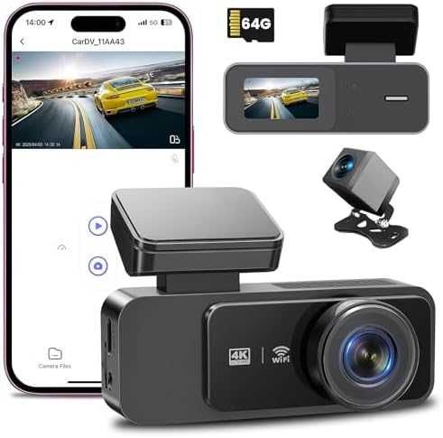 Нов Dash Cam 4K 1080P двоен видеорегистратор WiFi камера за кола 64GB