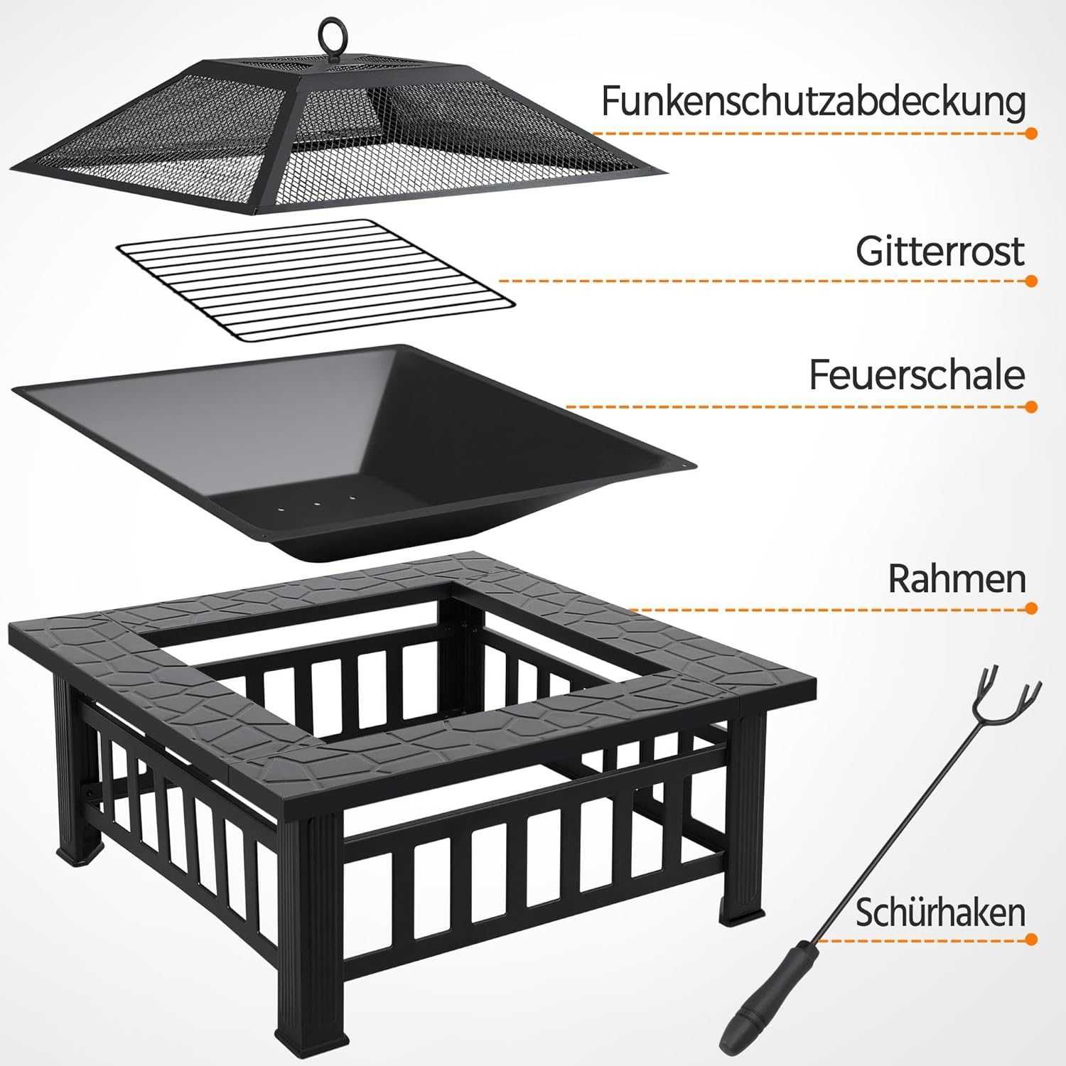 Focar patrat gradina, Fire Pit, Vatra Foc 80.5x80.5cm |YT 592190 Black