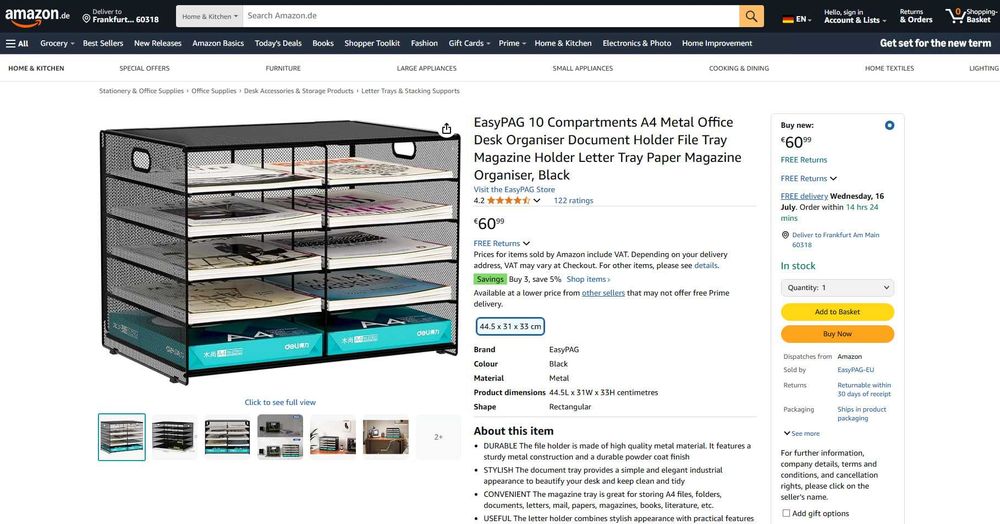 Organizator birou 10 compartimente A4,metalic BLACK,REDUS de la 300RON